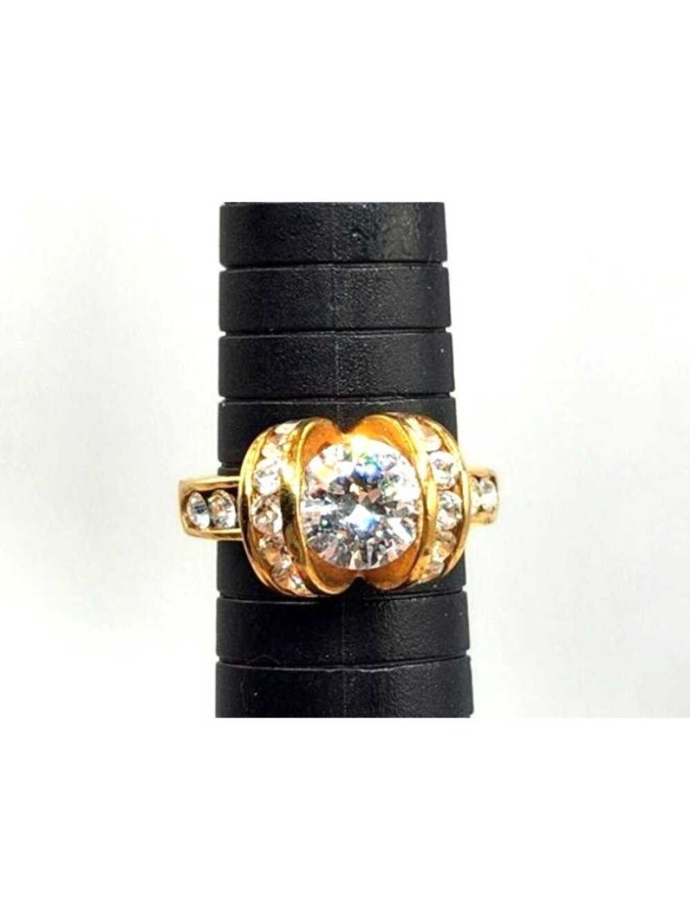 Gold Plated Ring With Knot Design Holding Large CZ Center Stone - Size 9 1/2"